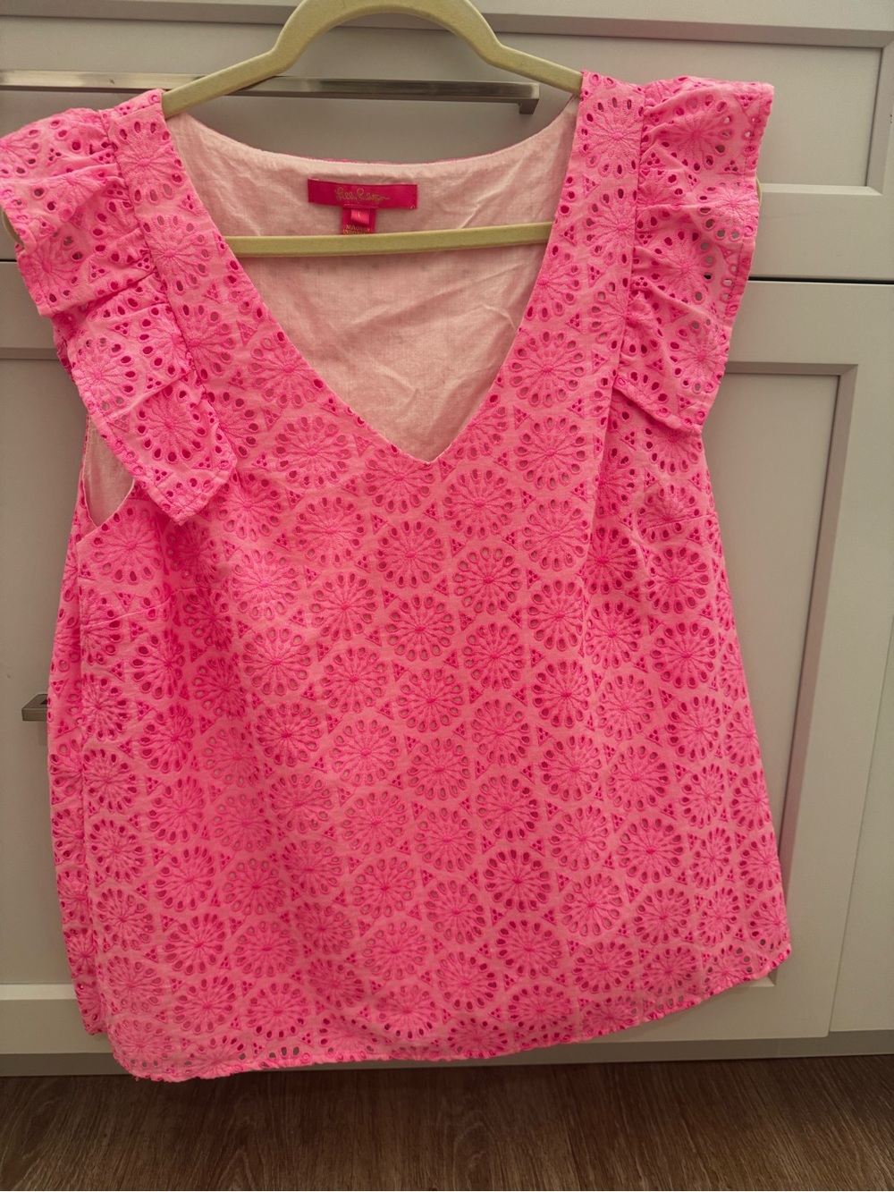 Lilly Pulitzer Hot Pink Eyelet V-Neck Ruffle Camisole